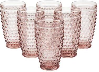 Martha Stewart 6 Piece Hobnail Handmade Glass Tumbler Set in Pink
