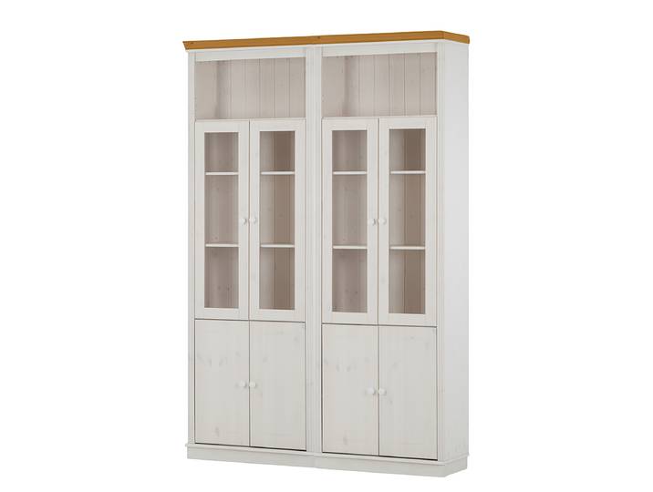 Bibliothèque massive B Pin massif verni Blanc/Pin blanc/Pin couleur miel 148 x 223 x 37cm