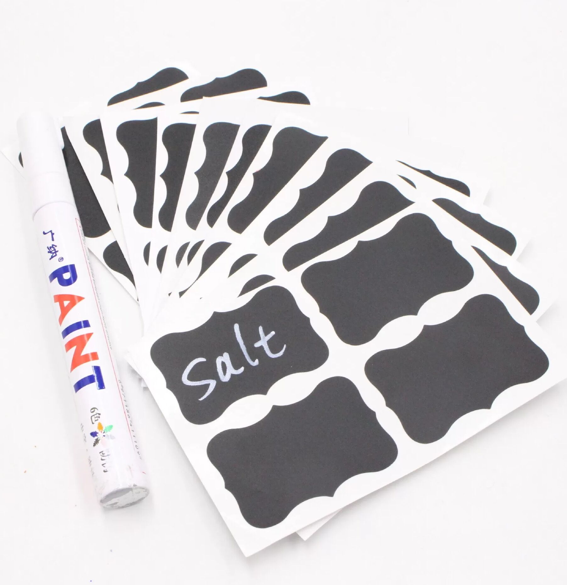 INF 10er-Pack Abnehmbare Glasflaschenaufkleber mit Stift - Schwarze PVC-Etiketten für Beschriftung