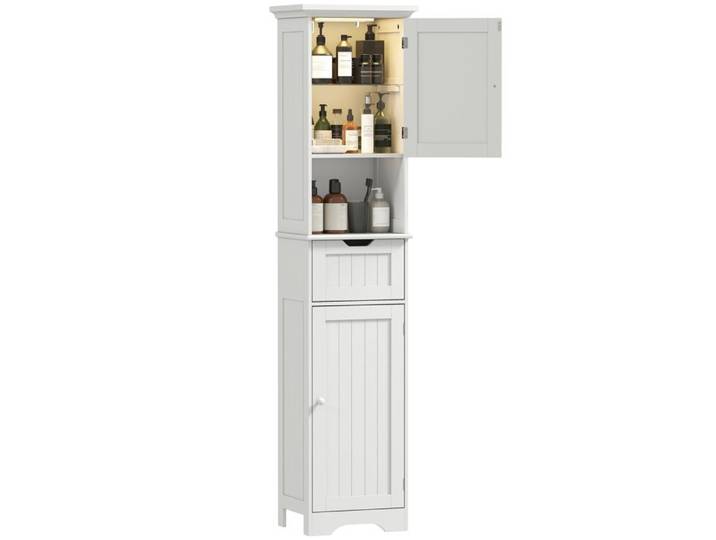 Colonne de salle de bain meuble de rangement vertical pour petits espaces la bande de mur enfin utilisée 40 x 30 x 170 cm blanc