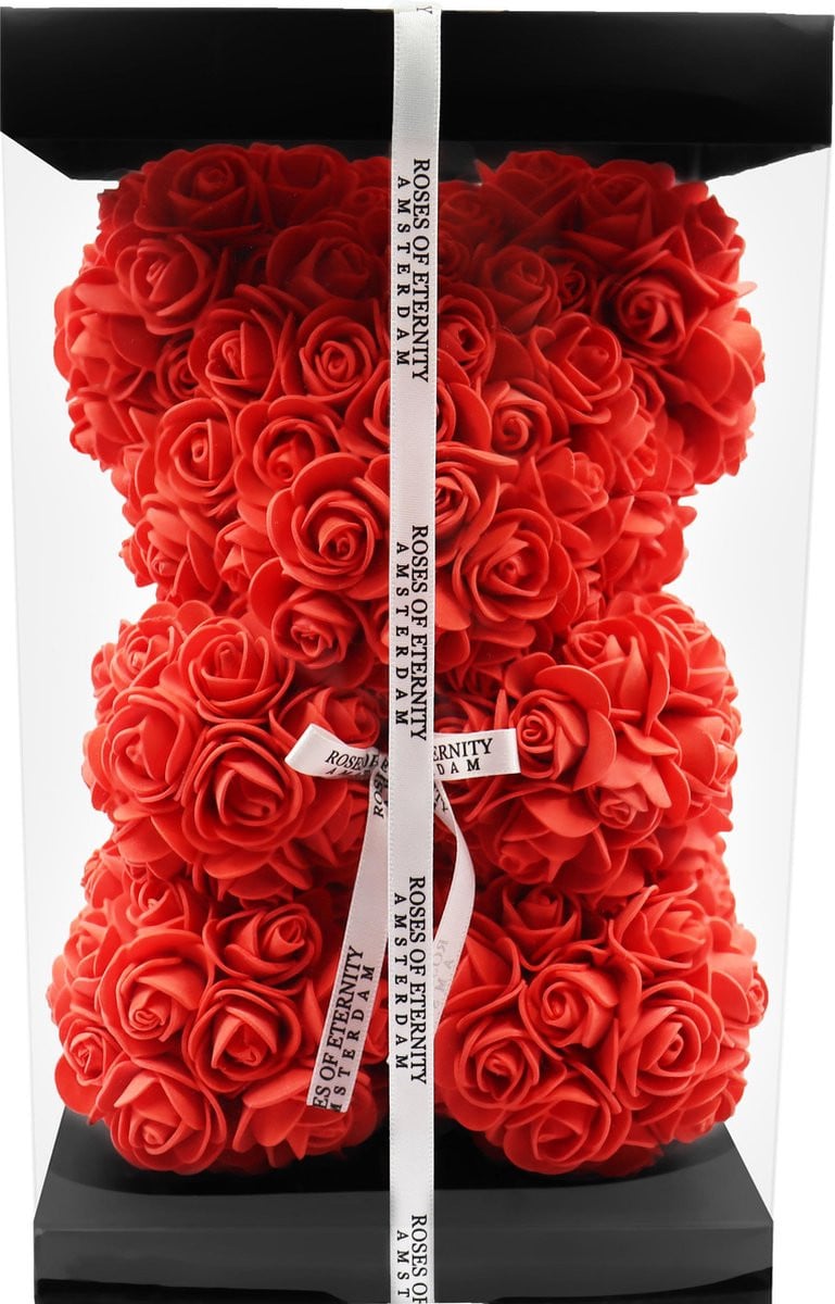 Roses of Eternity Rose Bear met giftbox - Rood - 25 cm