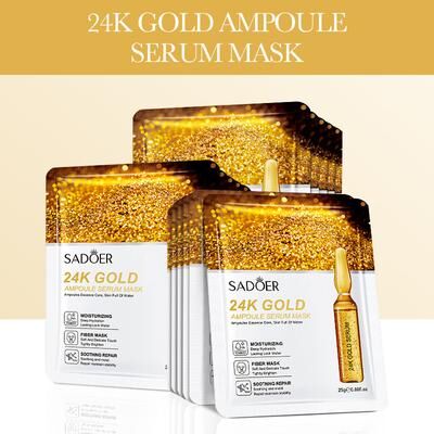GlowBake Gold Essence Face Masks, Hydrating & Brightening Facial Skincare Sheet Mask For Delicate Skin Rejuvenation 10pcs 24k Gold Mask