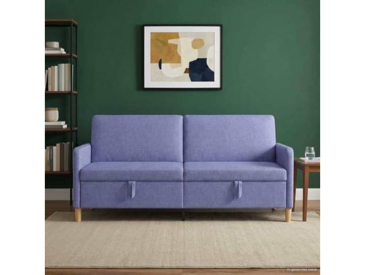 KTHLBRH Sofa mit Stauraum Blau Jeans 192 cm Polyester April-Sitz mit Behälter, braunen Beinen, Schaumstoff und Fasern, Metall und Holz