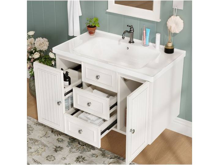 Meuble sous-vasque suspendu 78 5 cm avec 3 tiroirs et grand rangement blanc