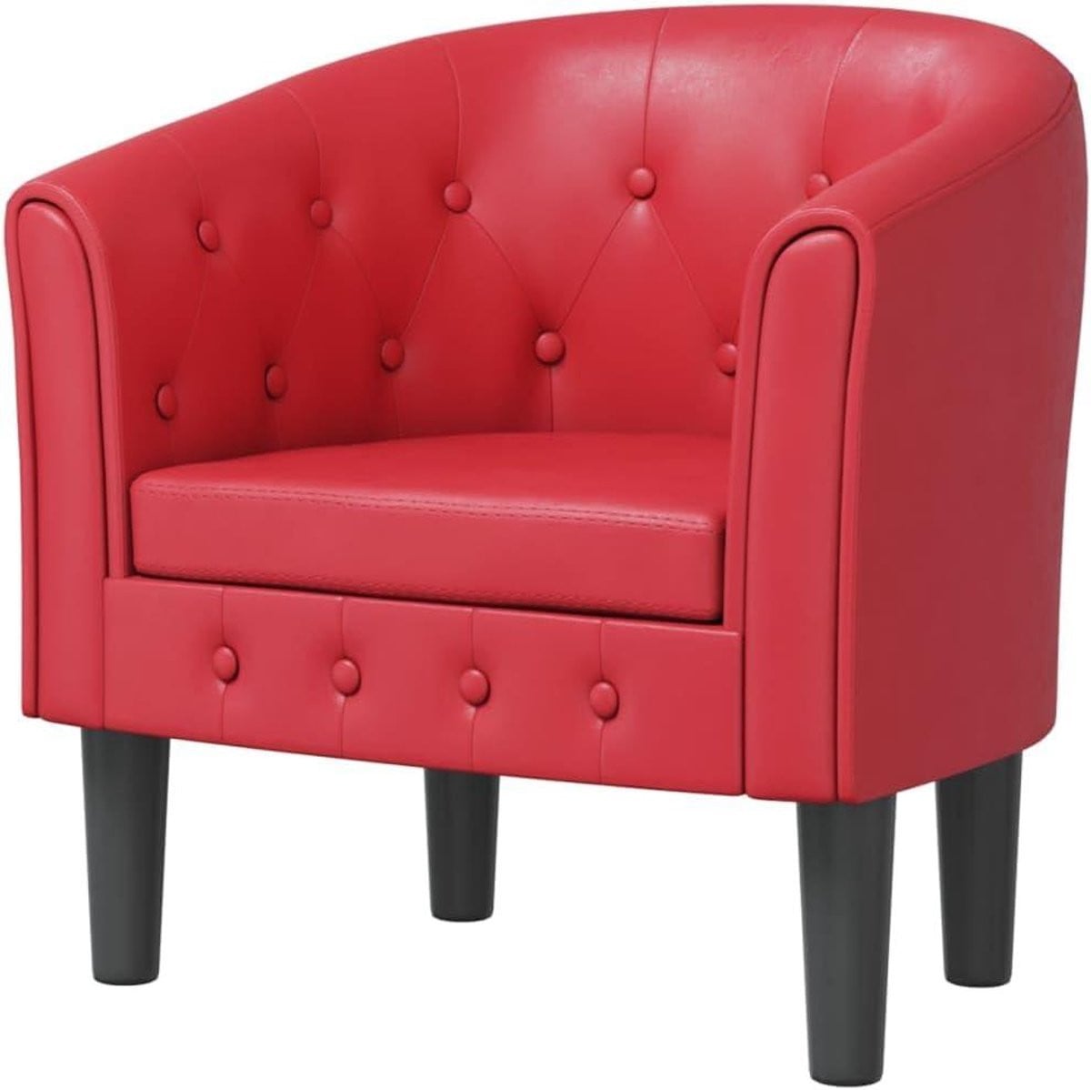 Rode Clubstoel van Kunstleer met Knoopsluiting Detail - Lounge Fauteuil - B/D/H: 70 x 56 x 68 cm