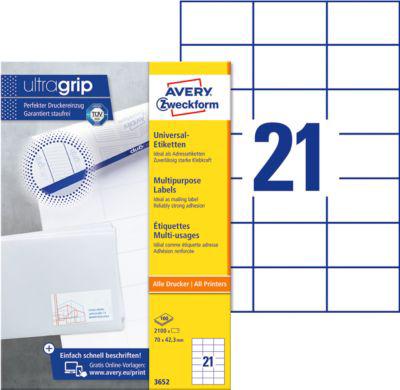 AVERY Zweckform Universal-Etiketten 3652, ultragrip, 70 x 42,3 mm, 2100 Stück