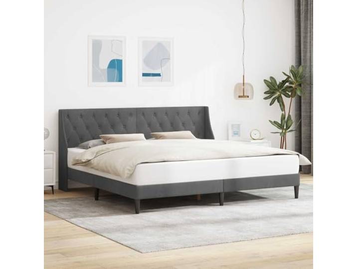 WDGJJFECNMUEHI Samt Bettrahmen modern Schlafzimmer Stil 180 x 200 cm Grau Bettrahmen mit Kopfteil Dunkelgrau Samt 180x200 cm Modernes Polsterbett mit Lattenrost fuer Schlafzimmer Gästezimmer