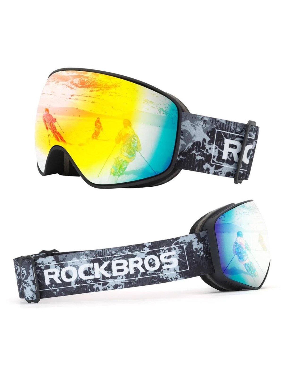 Rockbros SP284 Kids Ski Goggles Anti-Fog with UV Filter Gray Lens with Red Mirror - Black