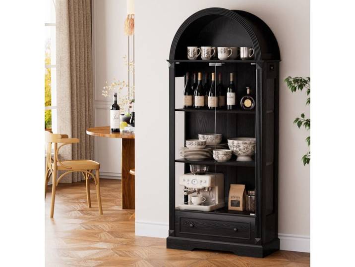 Vitrine haute en arche EVRYAE 180 cm portes vitrées tiroir LED style campagne moderne noir