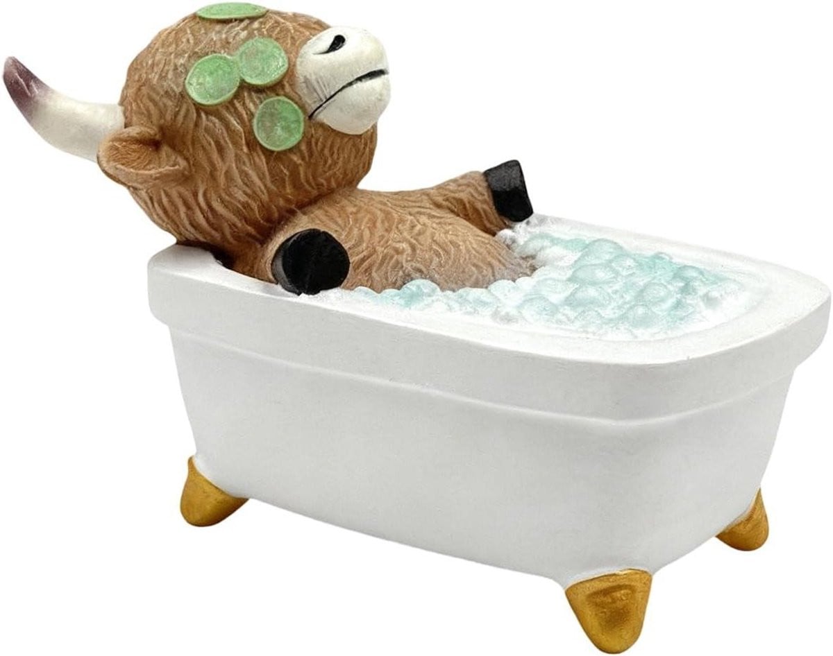 Koe Standbeeld Bruin - Mini Beeldje voor Woonkamer Decoratie - Hoogte: 12 cm
