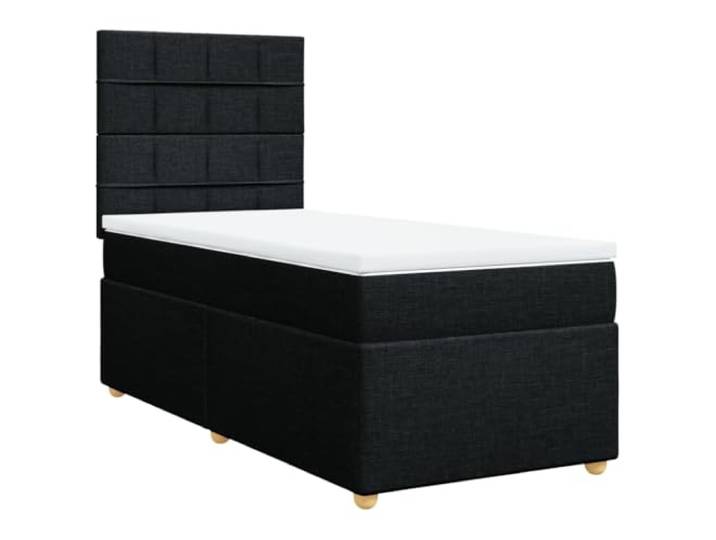PUGYNBK Boxspringbett mit Stoffmatratze, Schwarz, 90 x 200 cm Taschenfederkerne, verstellbares Kopfteil, abnehmbarer Matratzenschoner, Lattenrost