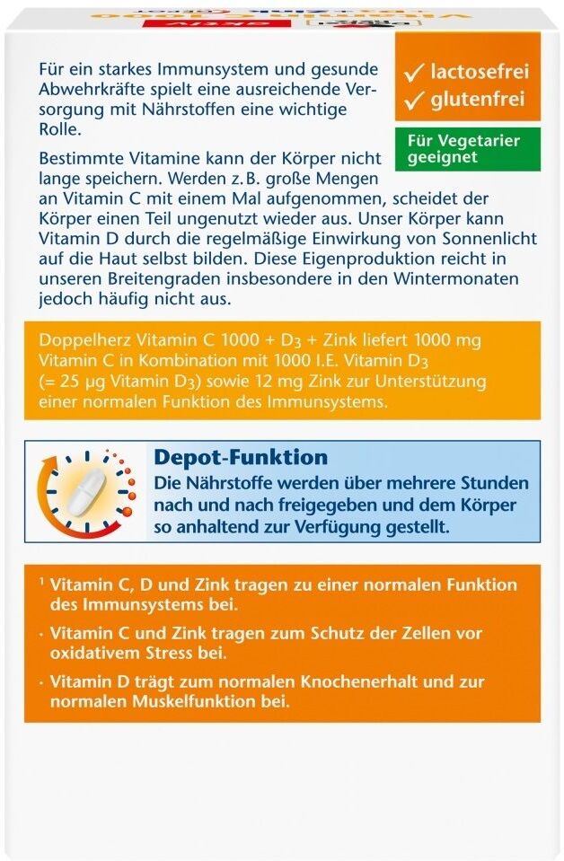 Doppelherz® aktiv Doppelherz Vitamin C 1000+D3+Zink Depot Tabletten 100 St