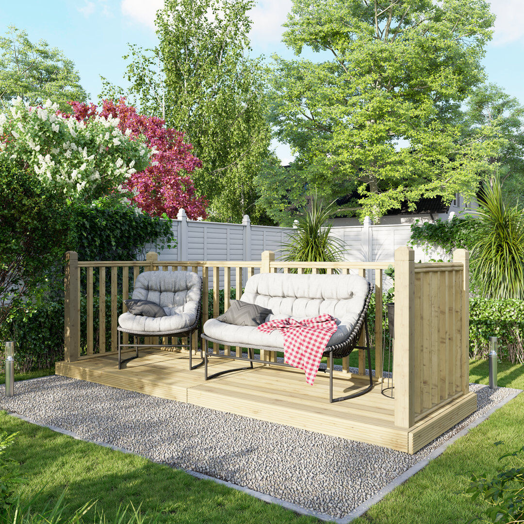 Powersheds Timber Pressure Treated Decking Kit - Handrails on Three Sides Natural 119cm L x 358cm W