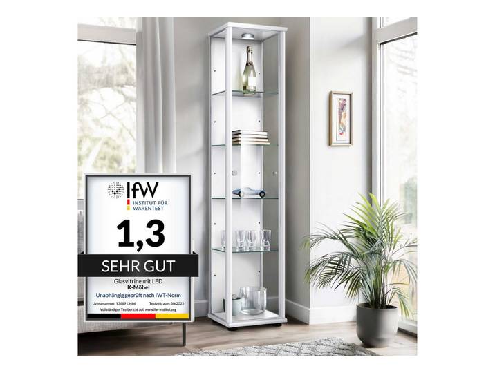 K-Möbel Glasvitrine C1014 (Glasvitrine (176x37x33 cm) mit 1 Glastür) Glasvitrine stehend