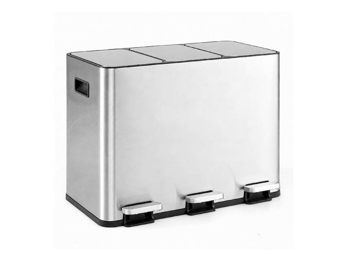 COSTWAY Mülleimer 3 Fächer, 3 x 15 L Mülltrennsystem Küche aus Edelstahl, Abfalleimer für Recycling & Restmüll