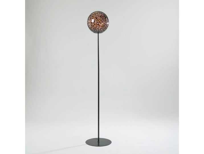 Stehlampe aus schwarzem Stahl mit braun-schwarzem Glasschirm, Höhe 150 cm