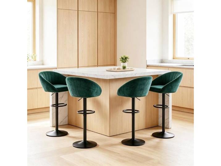 Chleby Lot de 4 Tabourets de bar Velours Chaises de Bar Rembourrées Avec Repose-pieds Hauteur réglable Pivotant 360° Vert