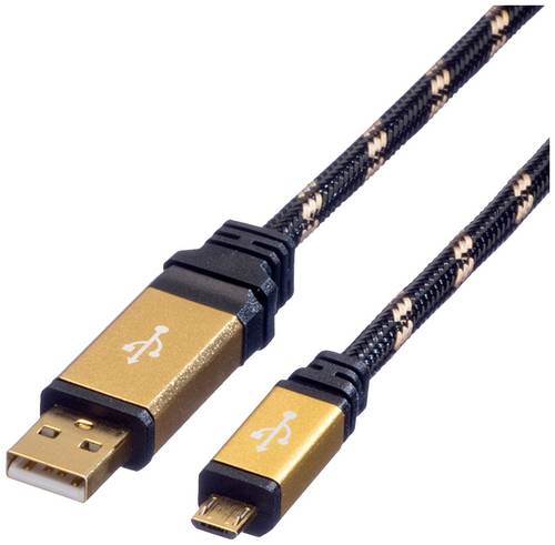 Roline USB-Kabel USB 2.0 USB-A Stecker, USB-Micro-B Stecker 1.80m Schwarz, Gold Geschirmt 11.02.8826