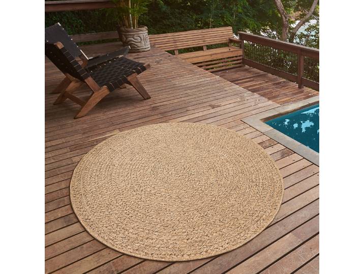 Teppich THE CARPET Kansas , beige (natur), H:10mm Ø:120cm, Polypropylen, Teppiche, Teppich, moderner robuster In und Outdoor Teppich Jute Look