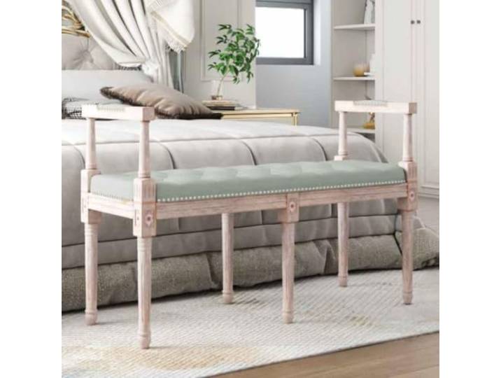 TEKGHUT Sitzbank Hellgrau 110x40x70 cm Samt mit Holzbeinen Samtbezug, Polsterknöpfe, Filzgleiter, 110 kg Belastbarkeit, für Flur und Diele