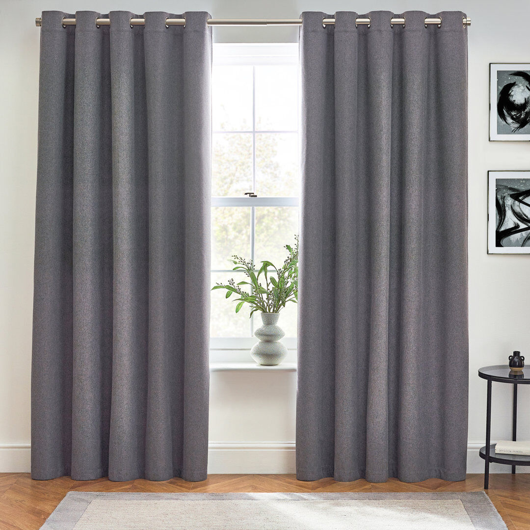 furn. Dawn 100% Blackout Thermal Eyelet Curtains Charcoal 229cm Width x 137cm Drop