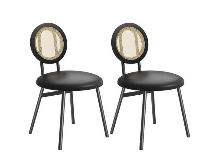 Chaise cantilever moderne - LUNSY - 43x46x84 cm - Noir - Structure chromée - Dossier en rotin tressé