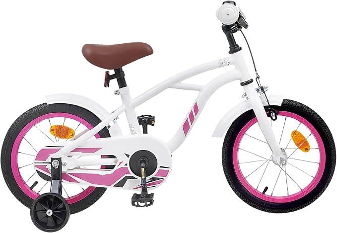 Kinderfahrrad 12 Zoll für 2-4 Jahre alt, Stabiler Stahlrahmen, höhenverstellbarer Lenker und Sattel, mit Schutzblech und Klingel, Weiß