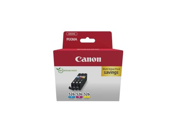 Canon CLI-526 Genuine Ink Cartridges\, Pack of 3 (Cyan\, Magenta\, Yellow) - Security Cardboard Multipack
