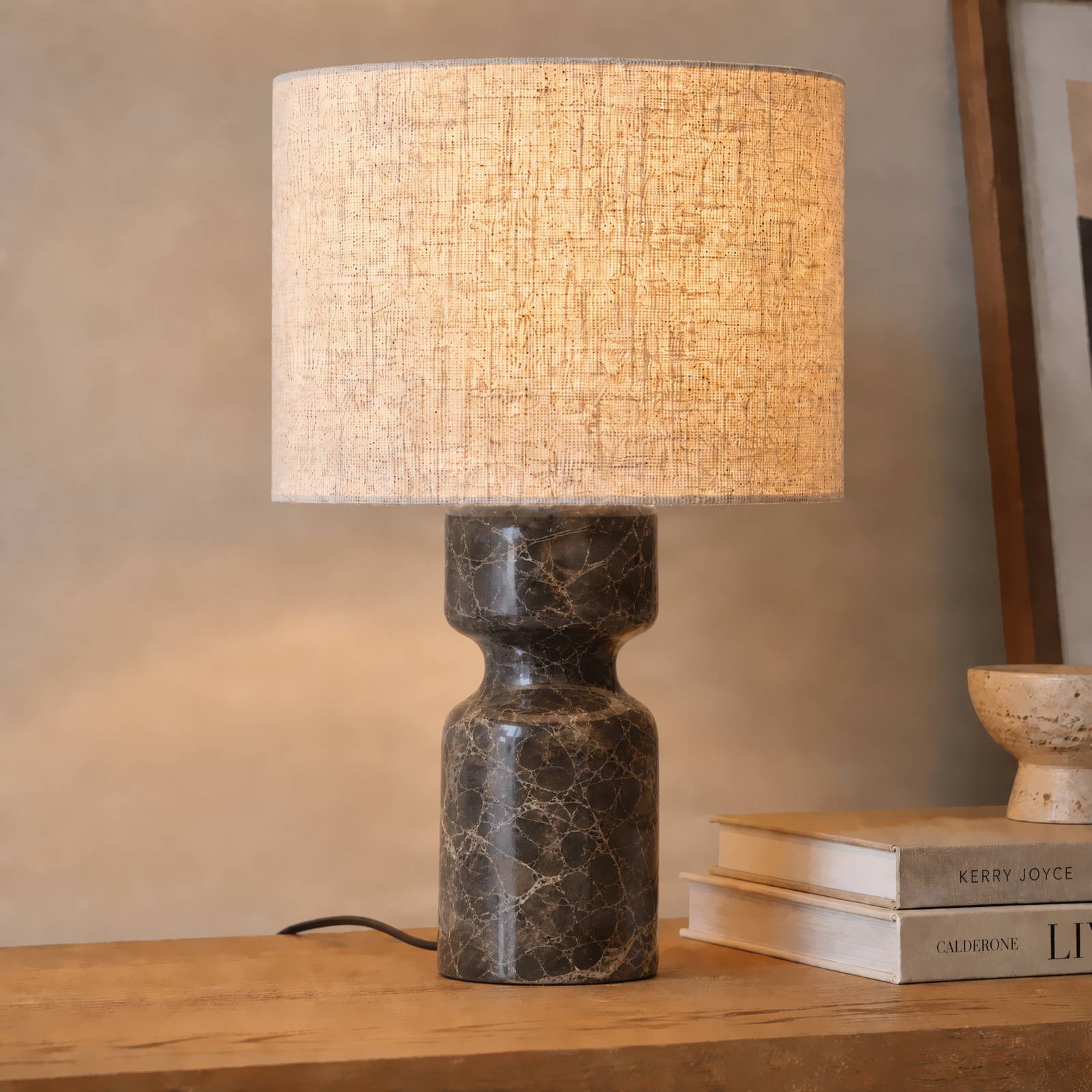 Tischlampe Marcella Lucande, creme / amber, für Wohn- / Esszimmer, Textil / Stoff / Seide, Modern, Tischlampe