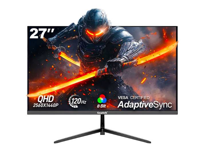 Gawfolk moniteur 27 pouces, 2K QHD, 120 Hz, HDR10, certifié TÜV eye-care, anti-reflet avec support Vesa 75x75 mm - Noir