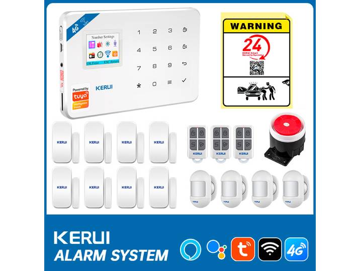 Système d'alarme antivol KERUI 4G/WiFi, kits d'alarme pour maison intelligente Tuya, protection de sécurité, détecteurs de mouvement PIR 433MHZ, W184