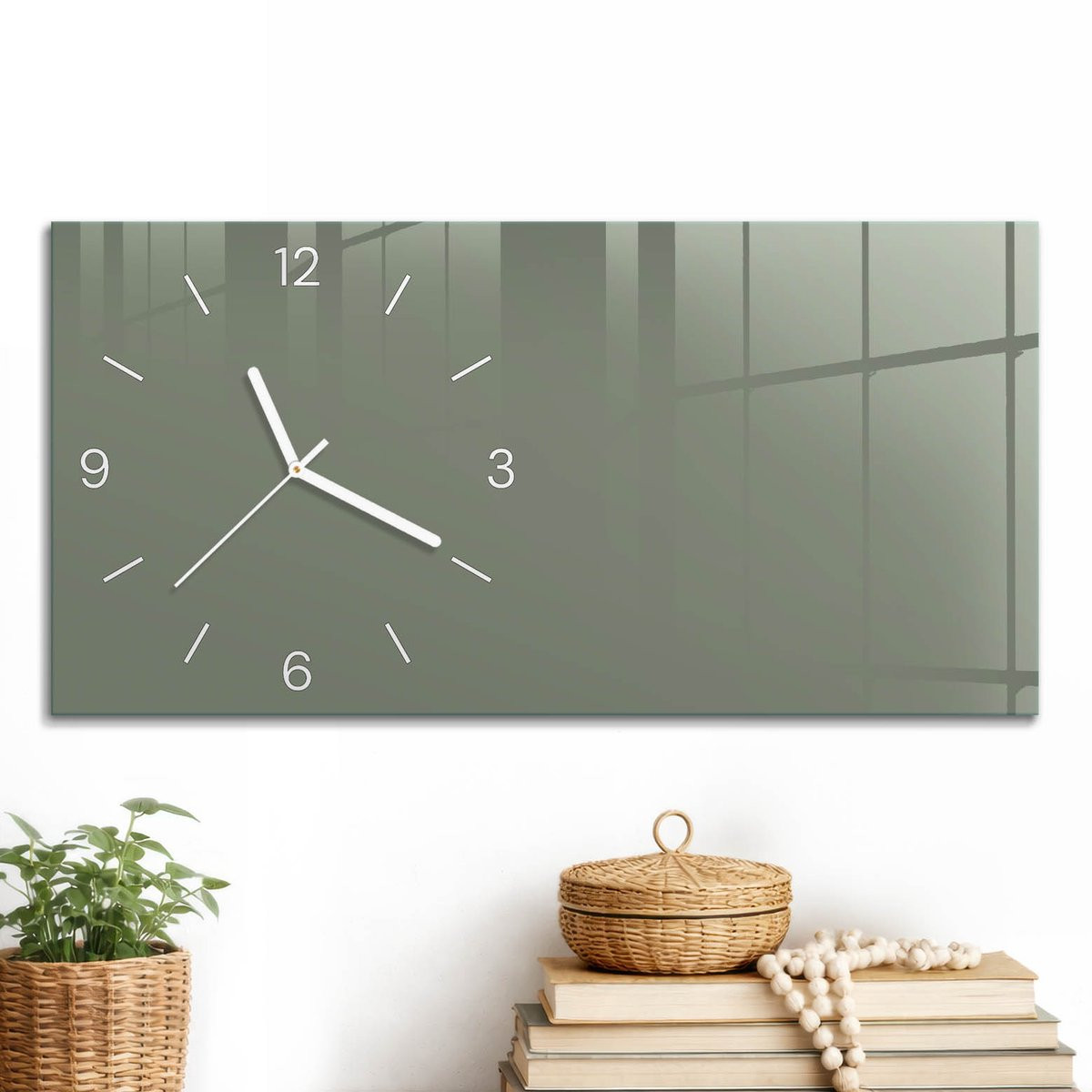 ArtPrintCave Wandklok Donkere Salie Groen - Rechthoekig - 60 x 30 cm