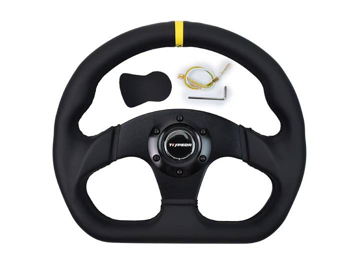 TIYPEOR 330mm13 pouces volant plat de dérive de course volant de couture noire adapté à la voiture et au jeu de course de Simulation