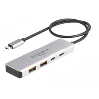 USB 10 Gbps USB Type-C Hub mit 2 x USB Typ-A und 2 x USB Type-C, USB-Hub grau