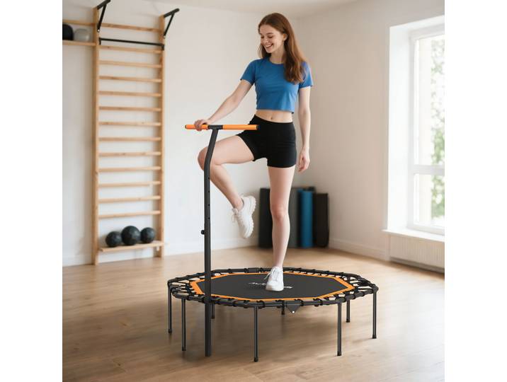 SPORTNOW Trampoline Fitness Intérieur Acier Orange avec Rampe Ajustable