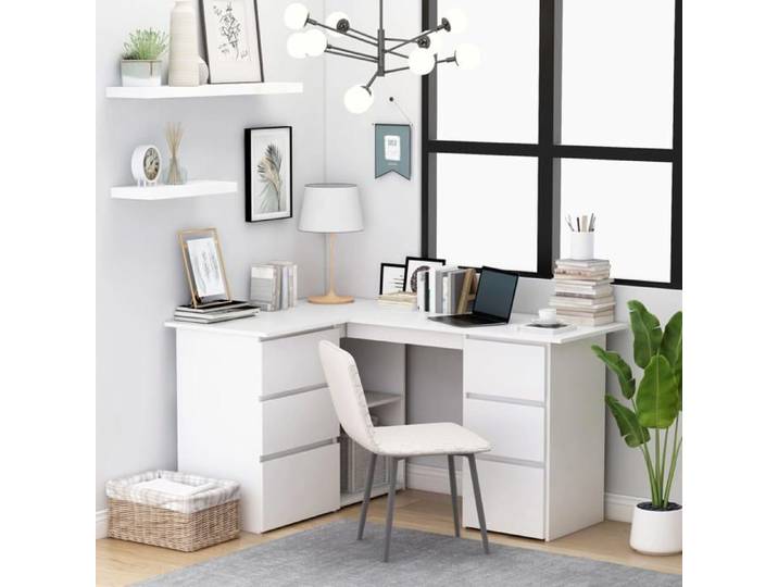 SALE 2026  Bureau moderne compact Blanc - Bureau d'angle Blanc 145x100x76cm - bois d'ingénierie PRO543601380