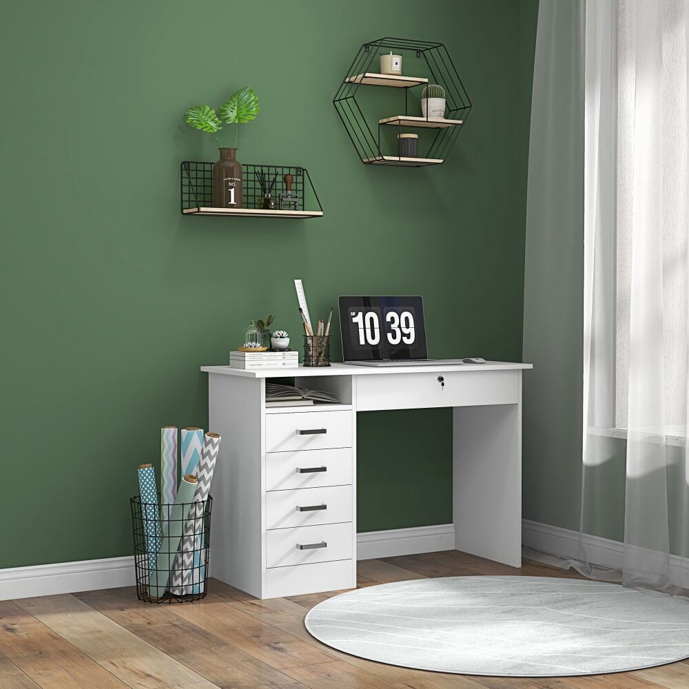 Homcom Bureau informatique verrouillable blanc Blanc 110x76x50cm