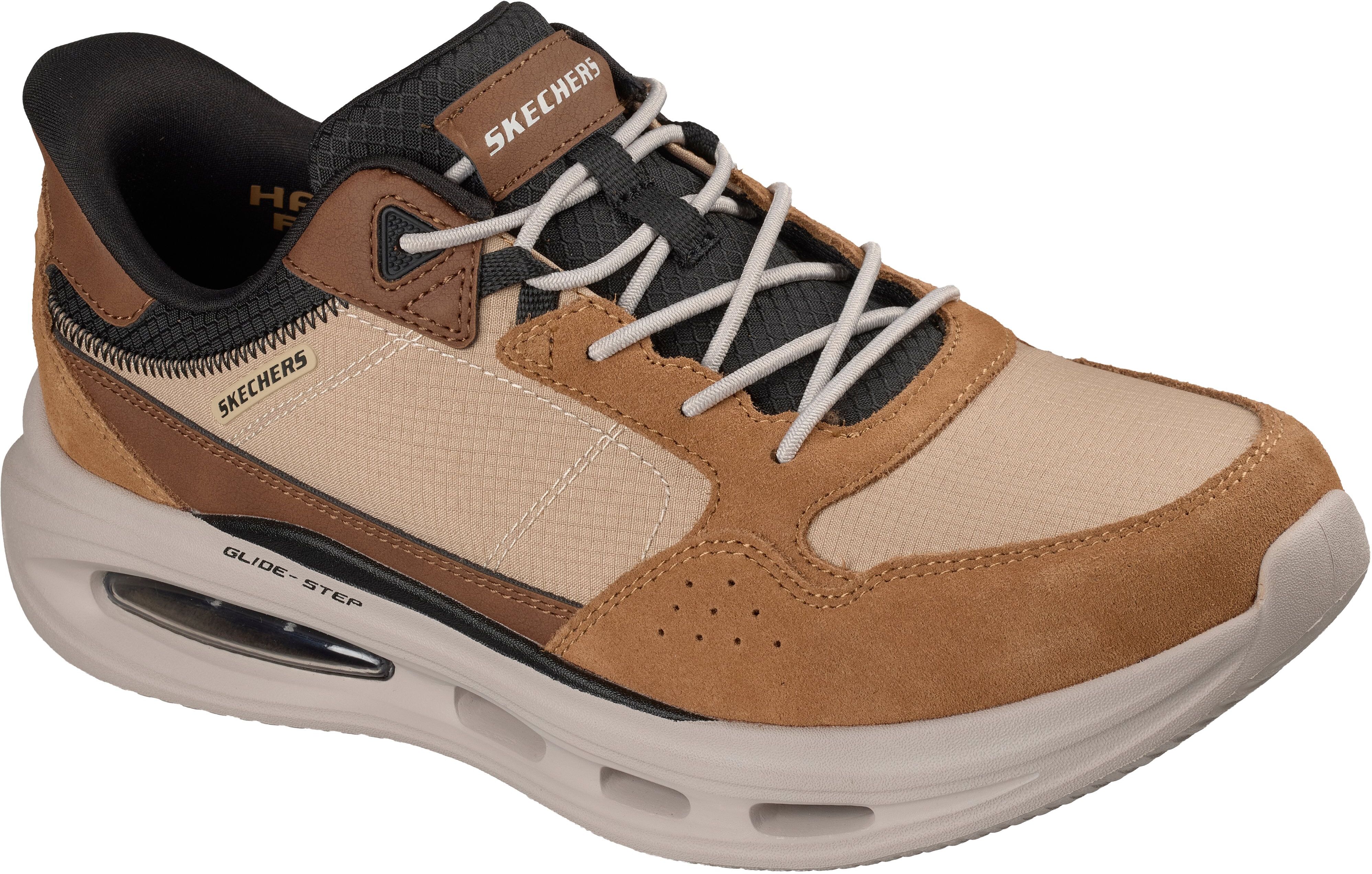 Slip-On Sneaker SKECHERS "SLOAN-REMMING", Herren, Gr. 42, Textil, braun (braun multi), Leder, Textil, Schuhe Slip-On Sneaker, Schlupfschuh, Halbschuh, Freizeitschuh, mit Slip ins, Topseller