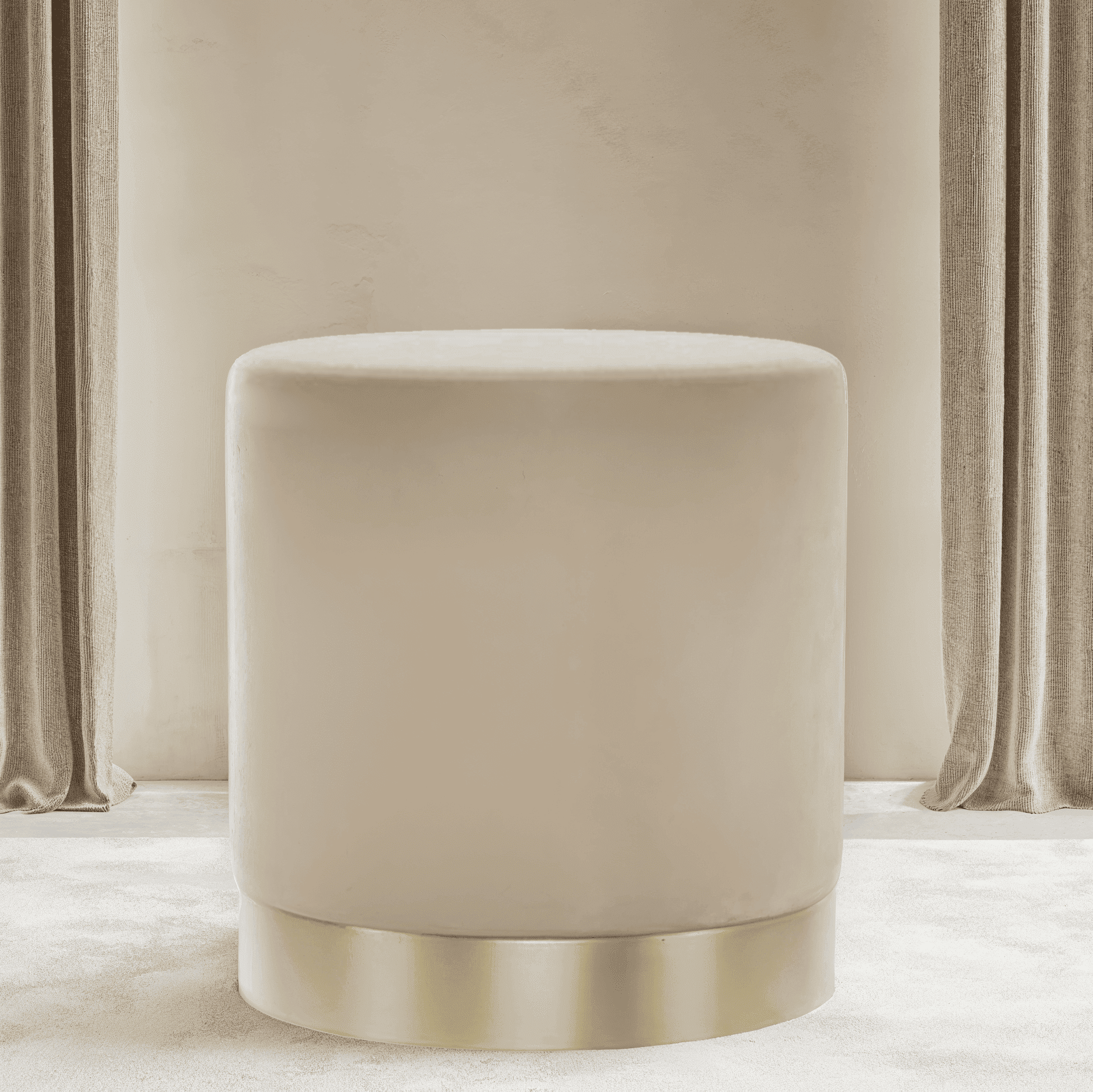 In Stock - Jaycee Beige & Gold Medium Round Stool