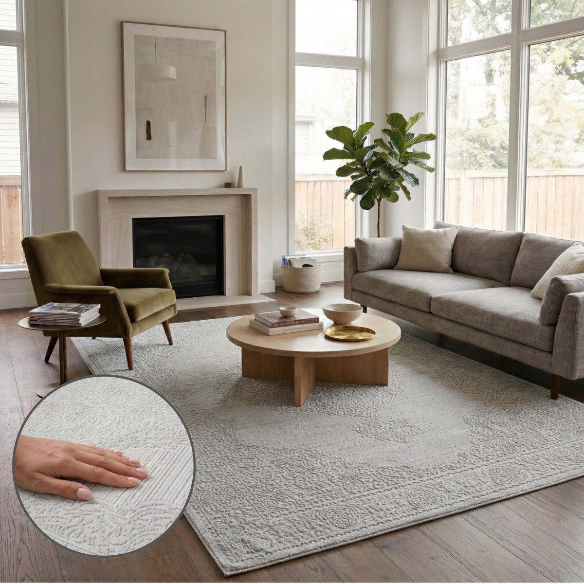 Oz Home Elyse Vloerkleed Grijs - Modern Medaillon - 200 x 290 cm - Laagpolig - Polyester en Polypropyleen