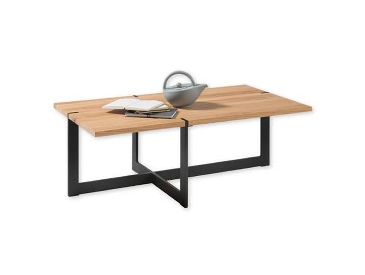 Tiago Couchtisch Massivholz Eiche mit Metallgestell - 110 x 40 x 60 cm Wohnzimmertisch, geölte Eichenholzplatte 20 mm, überkreuzte asymmetrische Beine aus Metall und Eichenholz