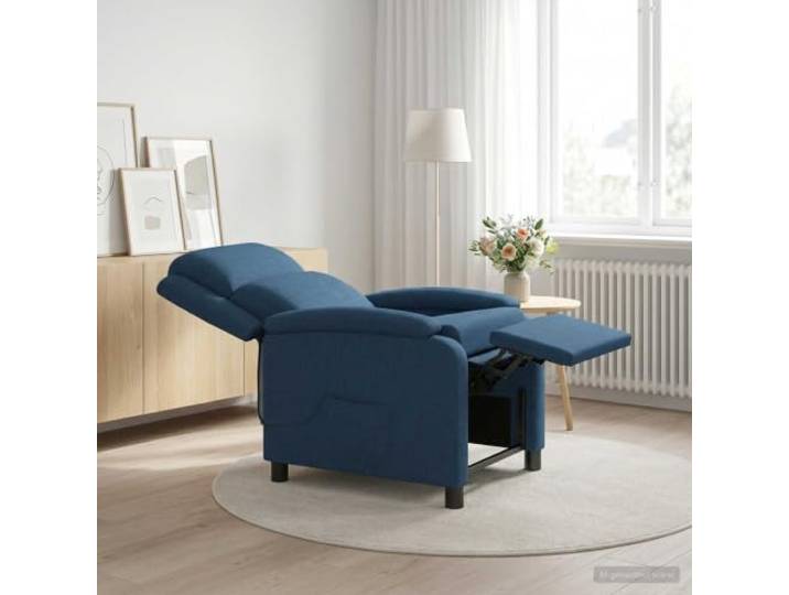 Relaxsessel Blau Stoff mit Verstellbarer Höhe und Neigung 115°-160° Metall-und-Holz-Gestell,100% Polyesterbezug,weiche Schaumstoffkissen,Neigung 115°-160°,leicht zu reinigen