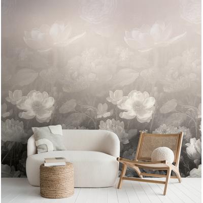 Fototapete LIVING WALLS "The Wall 4 Flowers – Malerische Blumenblüten Vlies-Fototapete", beige (grau), B:1,59m H:0m L:2,8m, Vinyl, Vlies, Tapeten, Malerische Blumenblüten mit natürlicher Tiefenwirkung