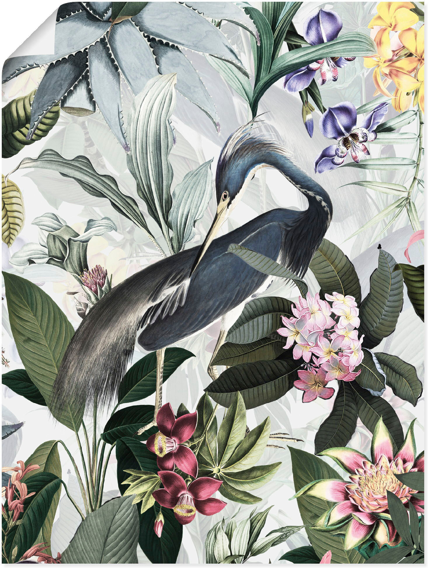Poster ARTLAND "Vintage Kranich", grau (farbe bild(er): grau), B:45cm H:60cm, Bilder, Poster, ohne Rahmen farbe bild(er): grau B/H/T: 45cm x 60cm, Poster Vogelbilder Hochformat, 1 Stk.