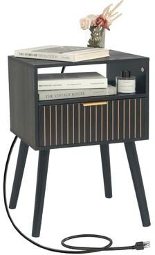 No Mid Century Modern Nightstand with Charging Station