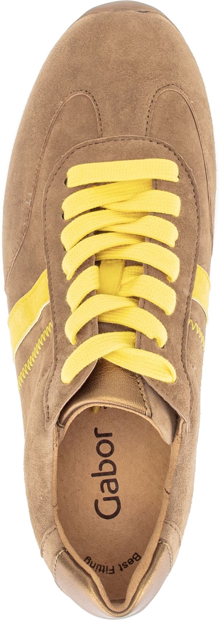 Sneaker GABOR, Damen, Gr. 35, Leder Textil, braun kombiniert, Ziegenveloursleder, Schuhe Sneaker, Freizeitschuh, Halbschuh, Schnürer, Kontrastbesatz braun kombiniert 35, Leder Textil