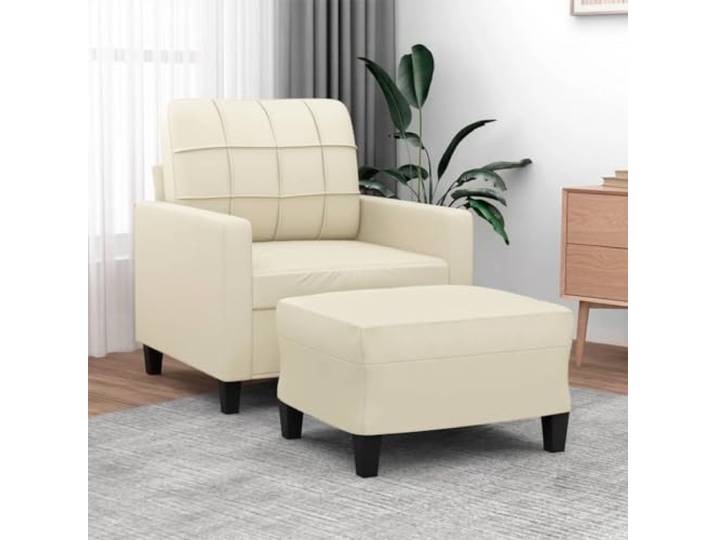 HEFZGDB Sessel mit Hocker Creme 60 cm Kunstleder Modernes Design Langlebiges Material Schmutzabweisend Robustes Gestell Bequeme Sitzfläche Vielseitiger Fußhocker Stabiles Sofa