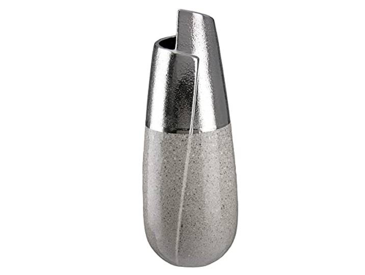 GILDE Vase décoratif en céramique avec Coupe - Décoration de Salon - Cadeau pour Femme\, Anniversaire\, fête des mères - Couleur : argenté Gris - Hauteur : 37\,5 cm