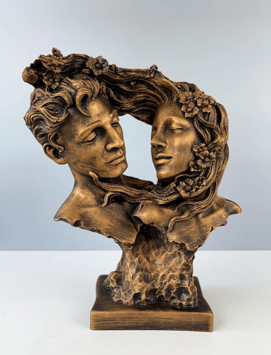 Buste sculptuur paar - Liefdesbeeld decoratie in brons en gegoten marmer mix - Hoogte: 32 cm