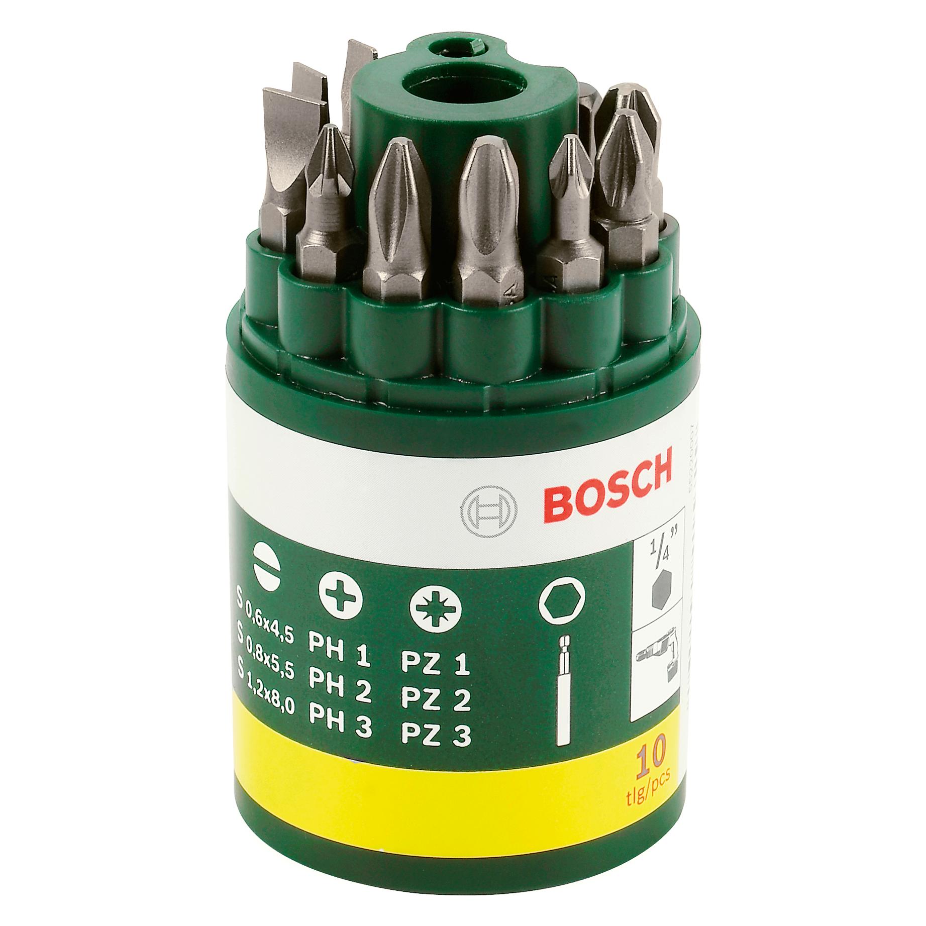 Bosch Zubehör Schrauberbit-Set, 10-teilig, inklusive SL (Kreuz Phillips PH, Kreuz Pozidriv PZ, Schraubschlitz) (2607019454)